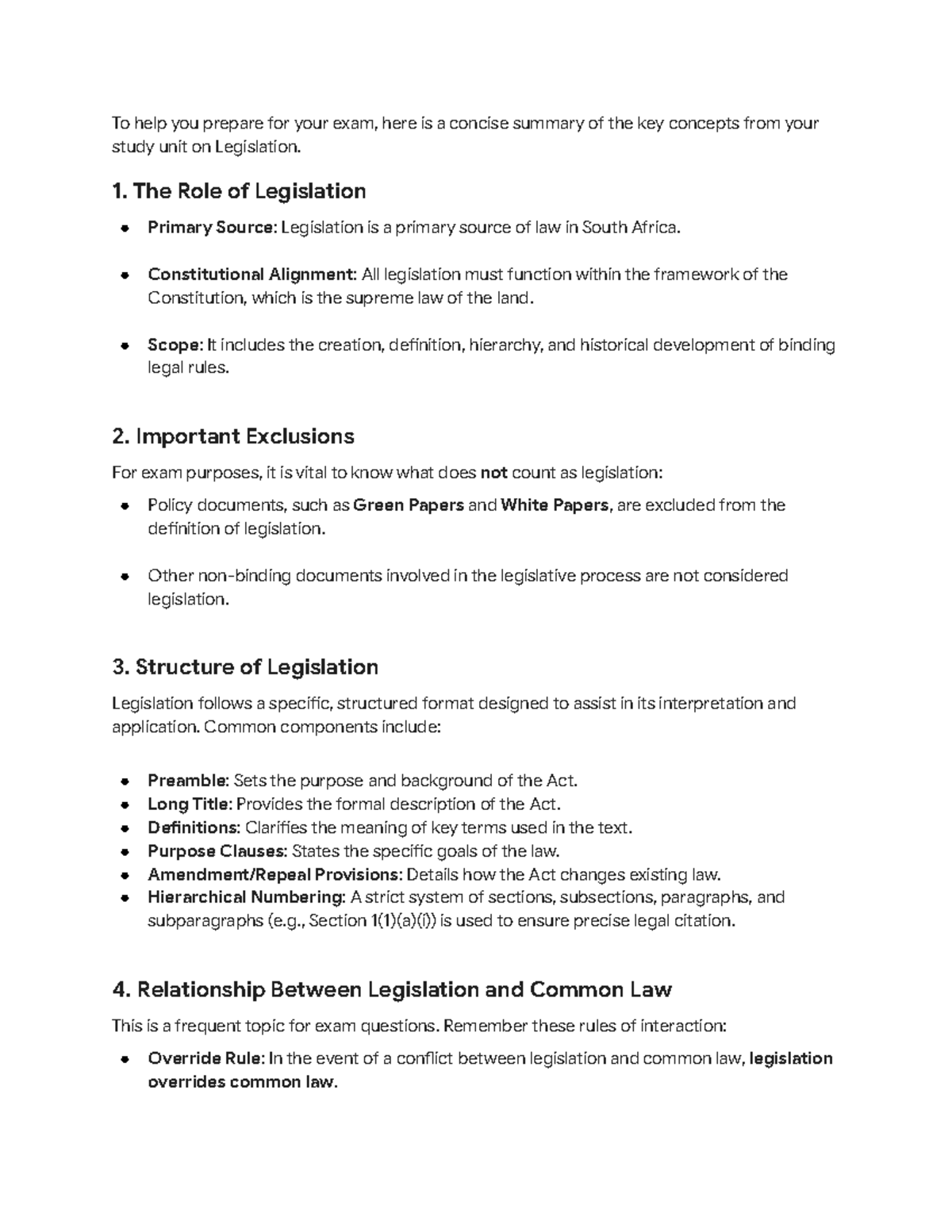 Unit 2 Legislation Summary Notes for Exam Preparation - Studocu