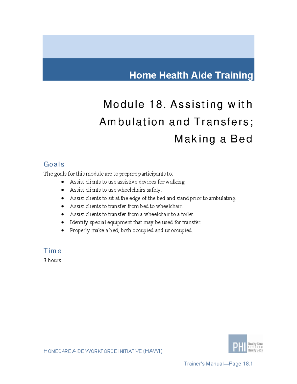 HAWI Module 18: Notes on Ambulation, Transfers & Bed Making Training ...