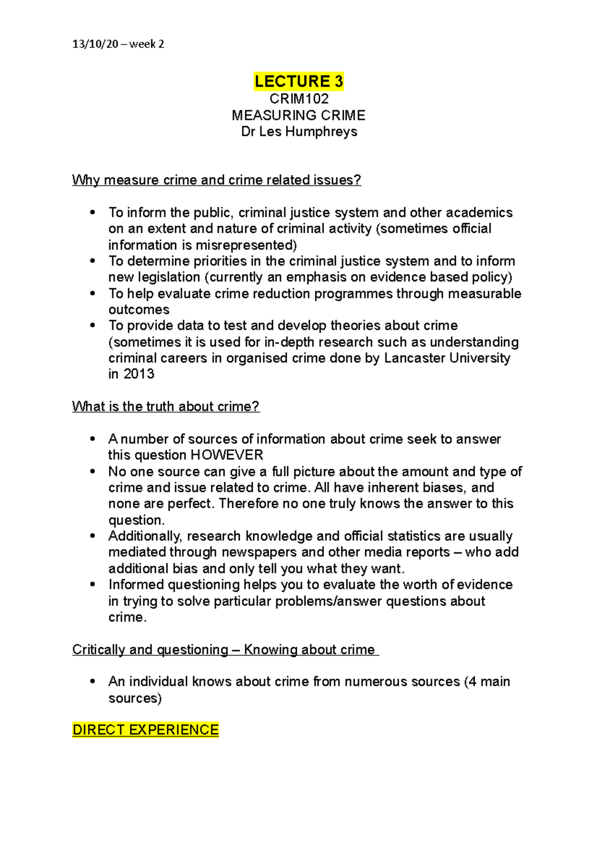 CRIM102 - Lecture 3: Understanding Crime Measurement Challenges - Studocu