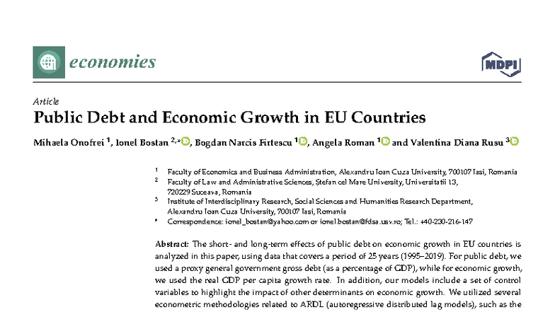 Public Debt and Economic Growth in EU Countries: An ARDL Analysis - Studocu