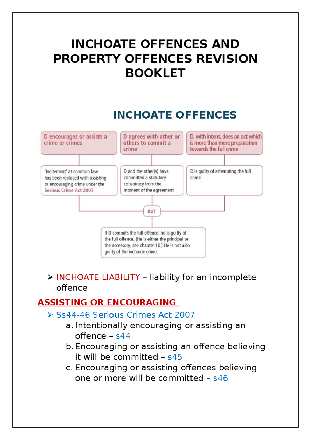 Inchoate Offences AND Property Offences Revision Booklet - INCHOATE ...
