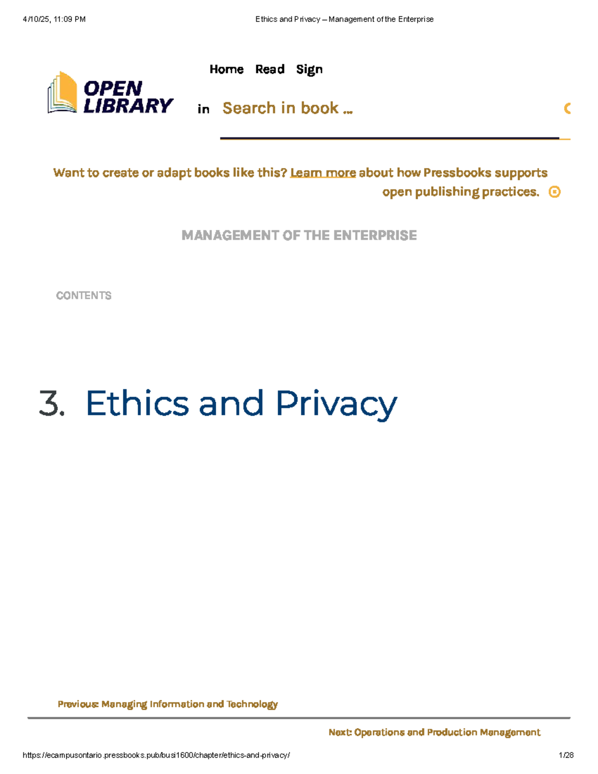Ethics and Privacy – Management of the Enterprise - Home Read Sign in ...