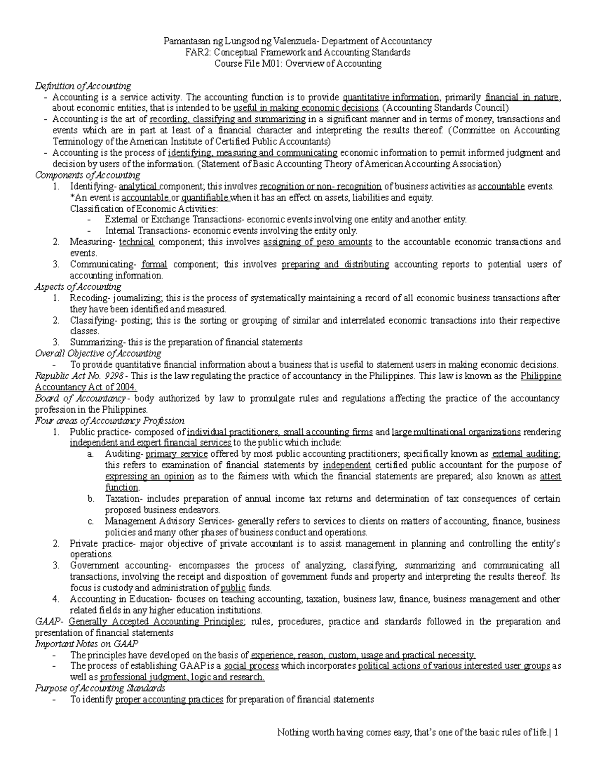 FAR2: Overview of Accounting Framework and Standards Course Notes - Studocu