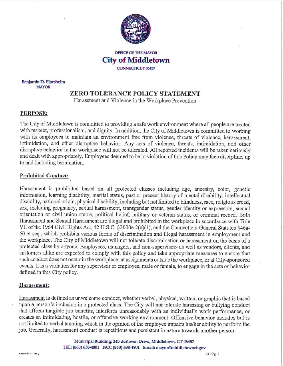 Zero Tolerance Policy on Workplace Harassment & Violence - 202007 - Studocu