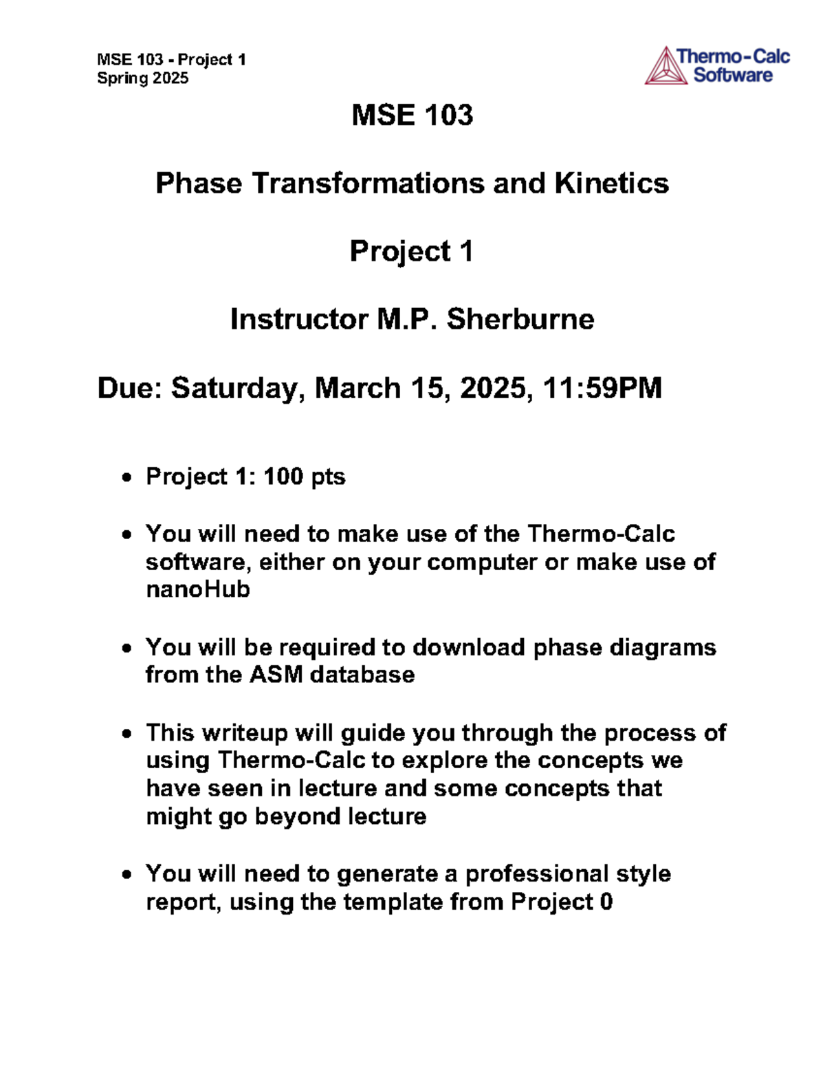 MSE103-Project 1-2025 - Spring 202 5 MSE 103 Phase Transformations and ...