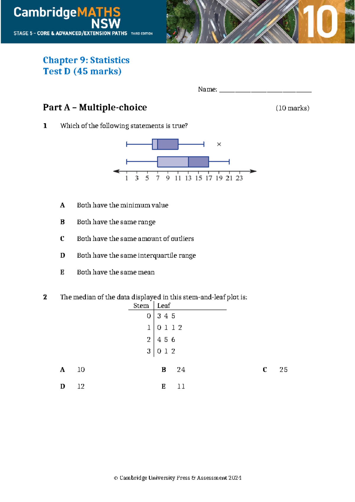 NSW Chapter Test 09D: Statistics Concepts and Analysis - Studocu