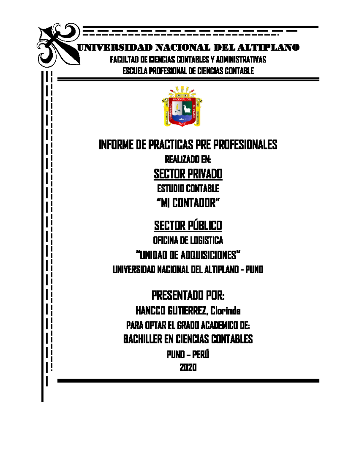 Informe de Prácticas Pre Profesionales: Privado y Público (Ciencias Contables) - Document Preview