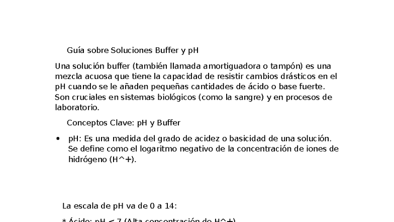 Guía sobre Soluciones Buffer y pH - Química 101 - Studocu
