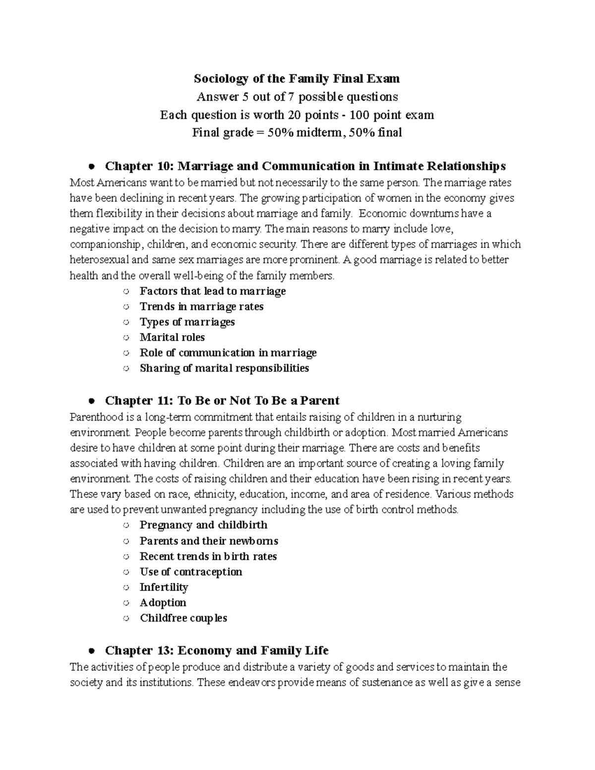 Sociology Final Exam Review - Sociology of the Family Final Exam Answer ...