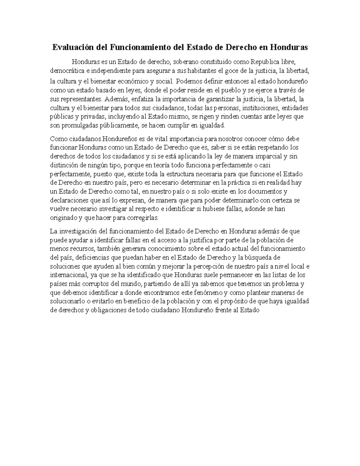Investigación sobre el Estado de Derecho en Honduras - Studocu