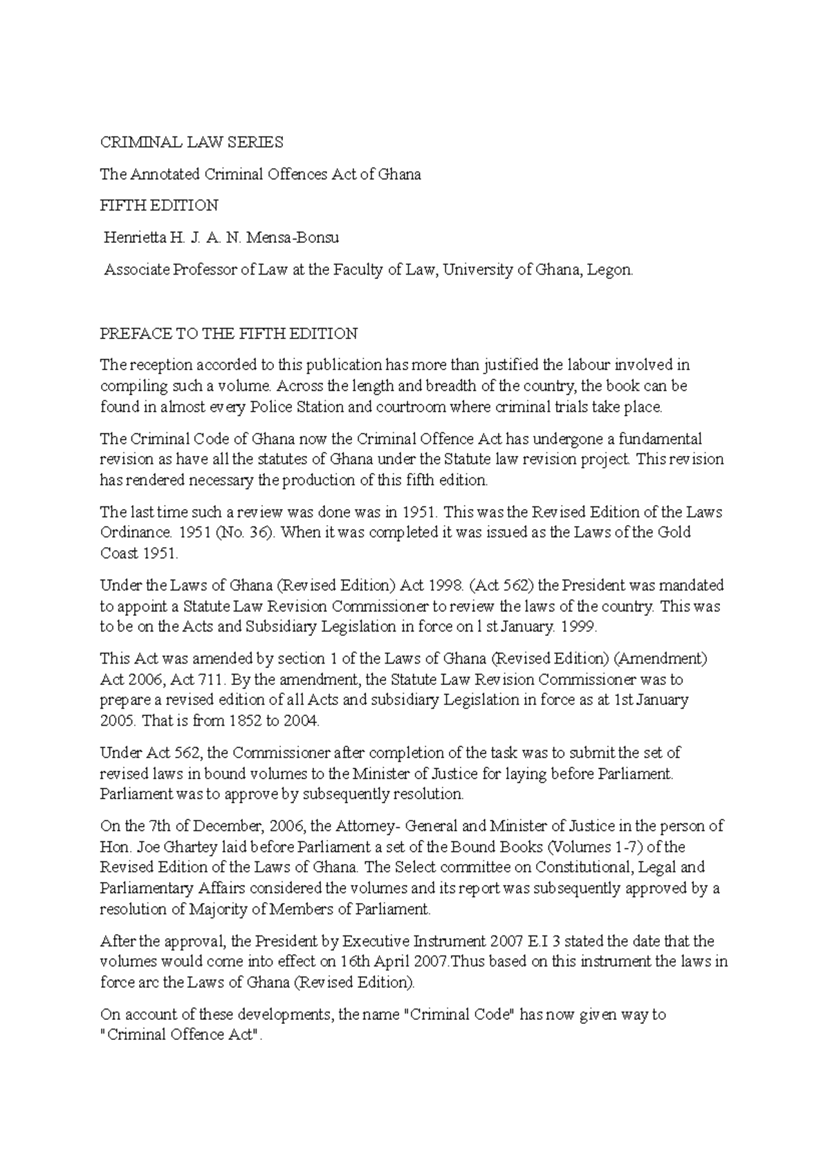 The Annotated Criminal Offences Act of Ghana: Fifth Edition Overview - Document Preview