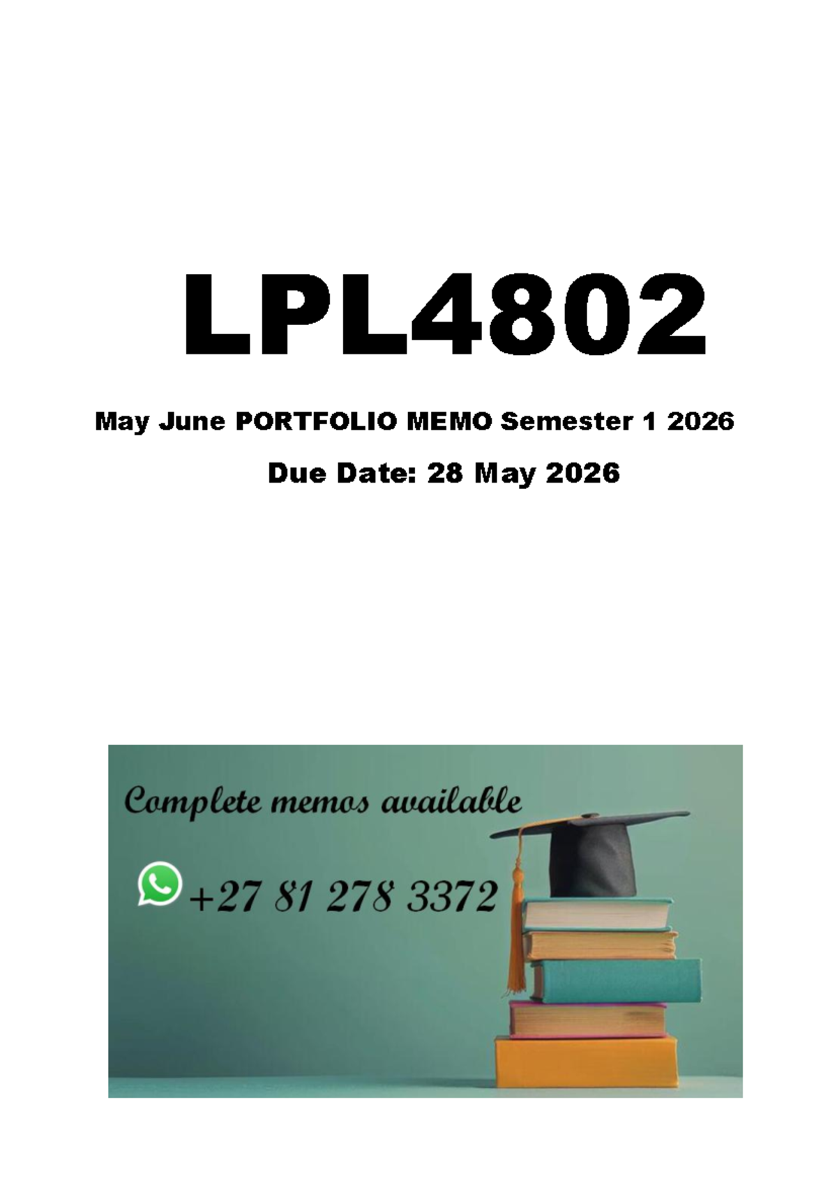 LPL4802 May/June 2026 Portfolio Memo Analysis and Insights - Studocu