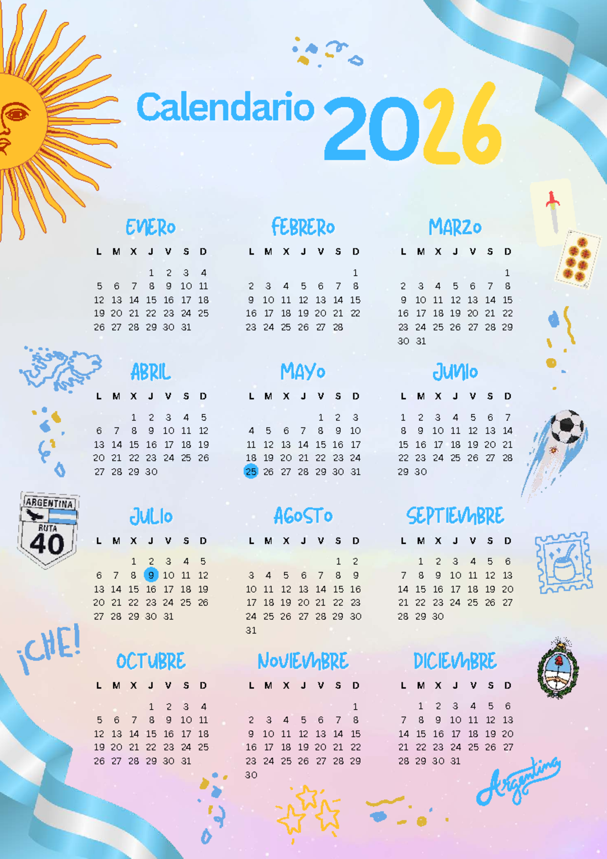 Calendario 2026: Cultura Argentina Celeste y Amarillo - Studocu