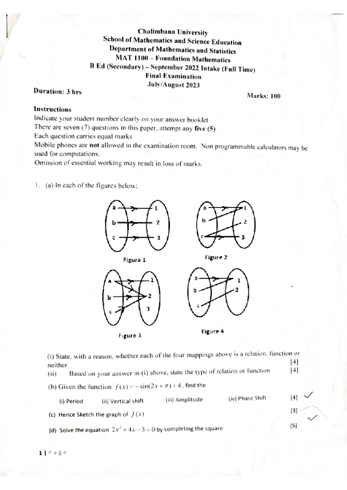 MAT 1100 Final Exam Study Guide - August 2022 Session - Studocu