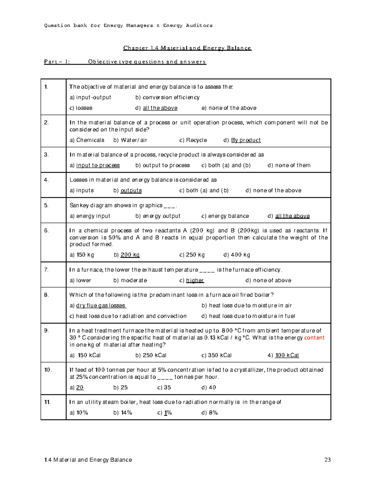 Question Bank for Energy Managers & Auditors: Material & Energy Balance ...