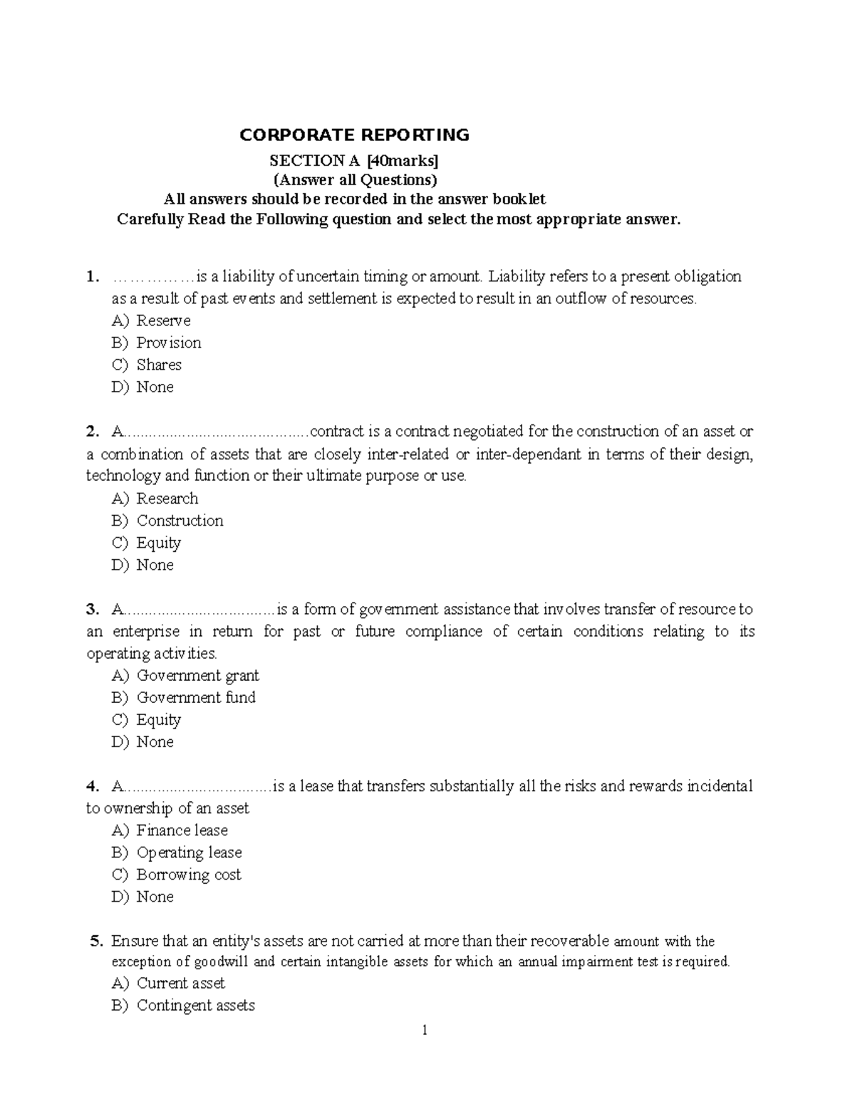 Corporate Reporting Exam Questions & Answers (Section A & B) - Studocu