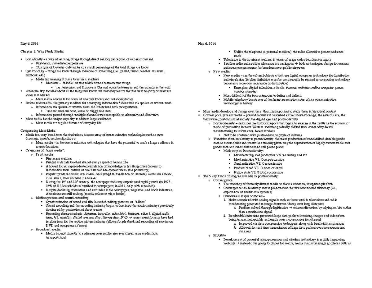 Chapter 1: Lecture Notes on Understanding Mass Media Dynamics - Studocu