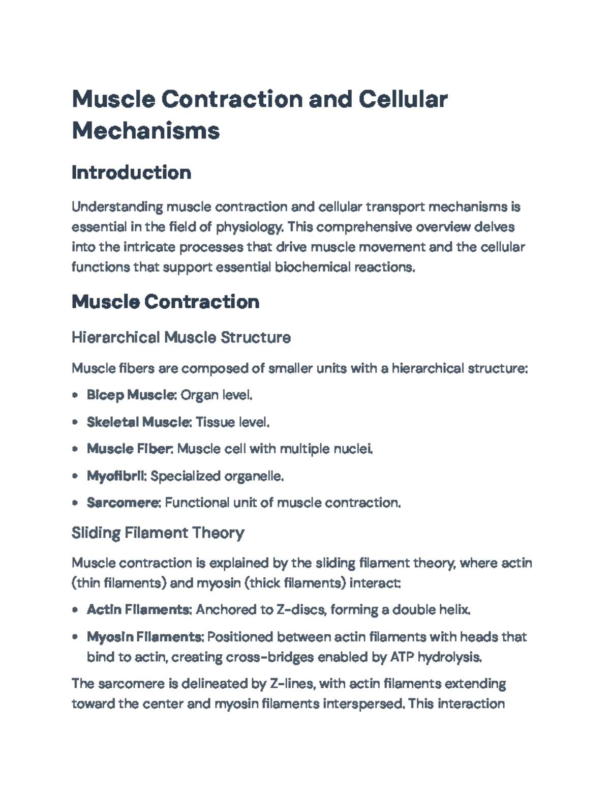 Muscle Contraction & Cellular Transport Mechanisms Overview (BIO101 ...