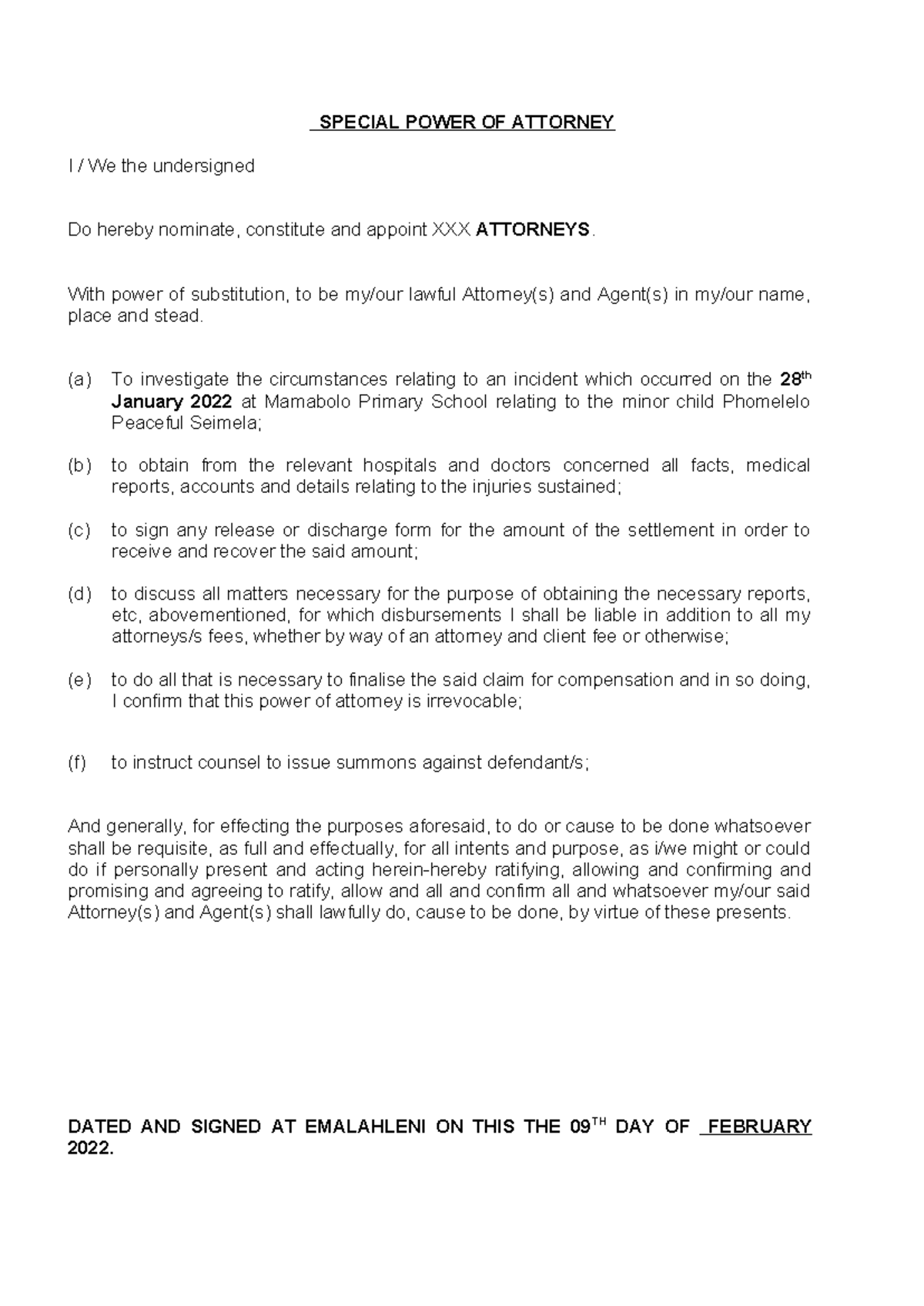 Special Power of Attorney Notes - Document for Claim Settlement - Studocu