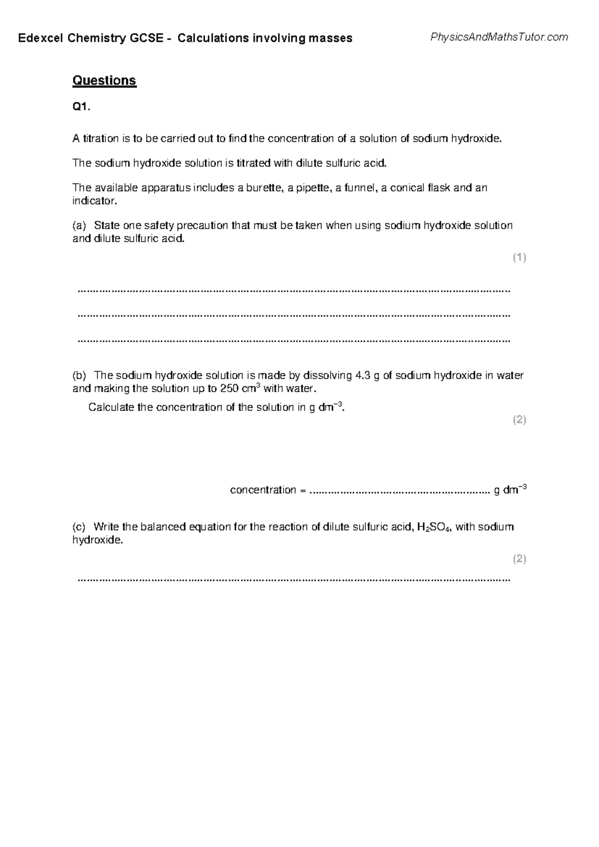 Edexcel Chemistry GCSE: Calculations Involving Masses - Practice ...