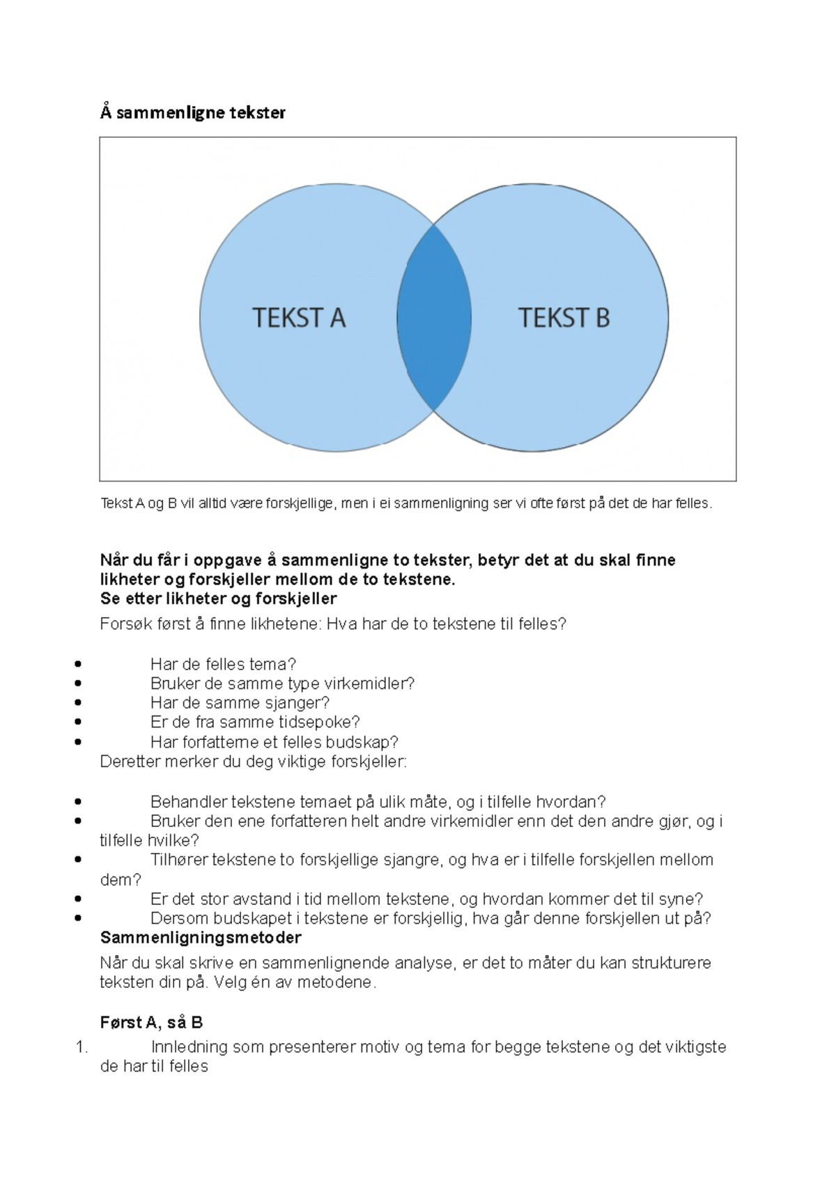 Sammenligning av to tekster: Metoder og Analyse Tips - Studocu