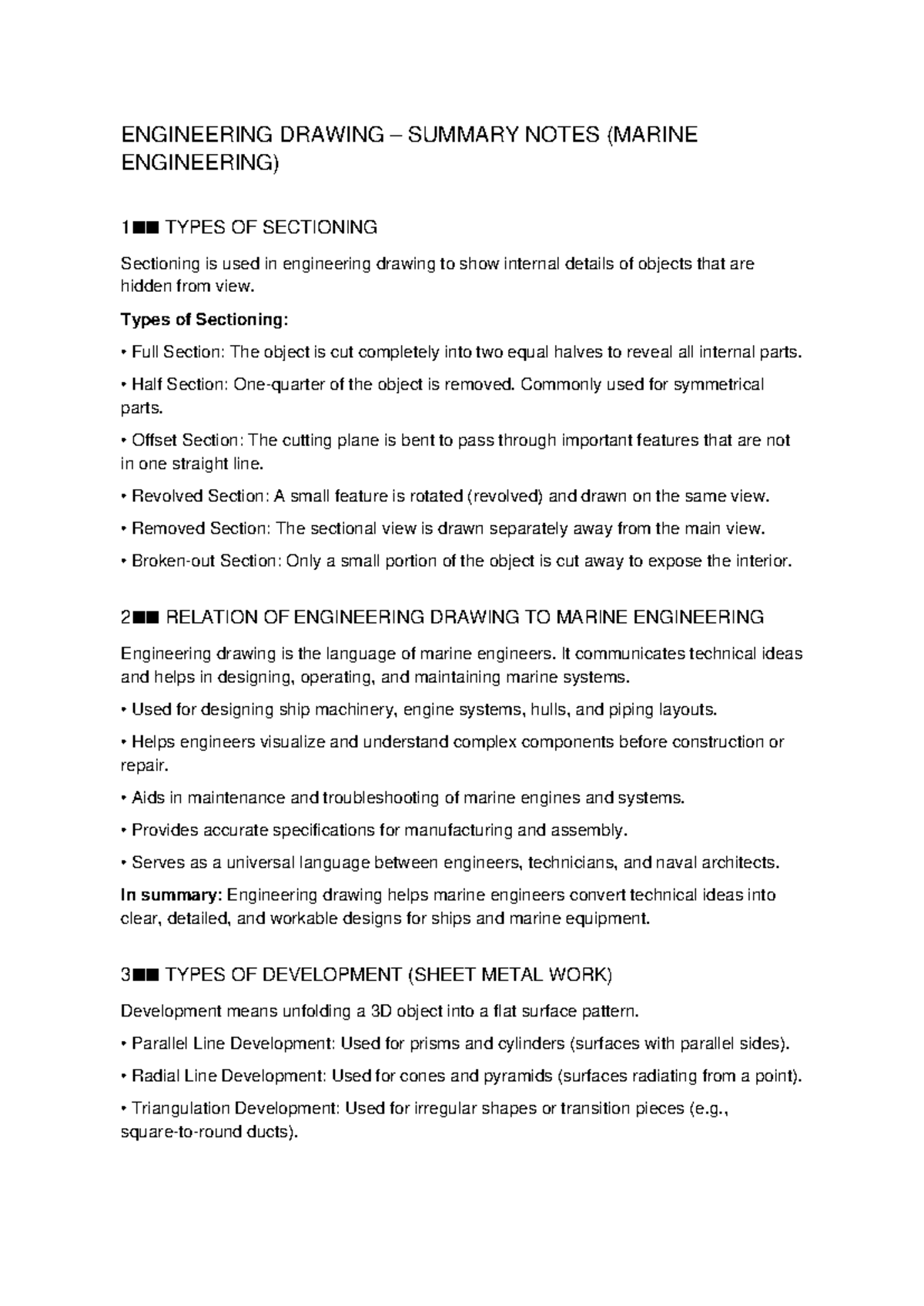 ENGR 101: Engineering Drawing Summary Notes for Marine Engineering ...
