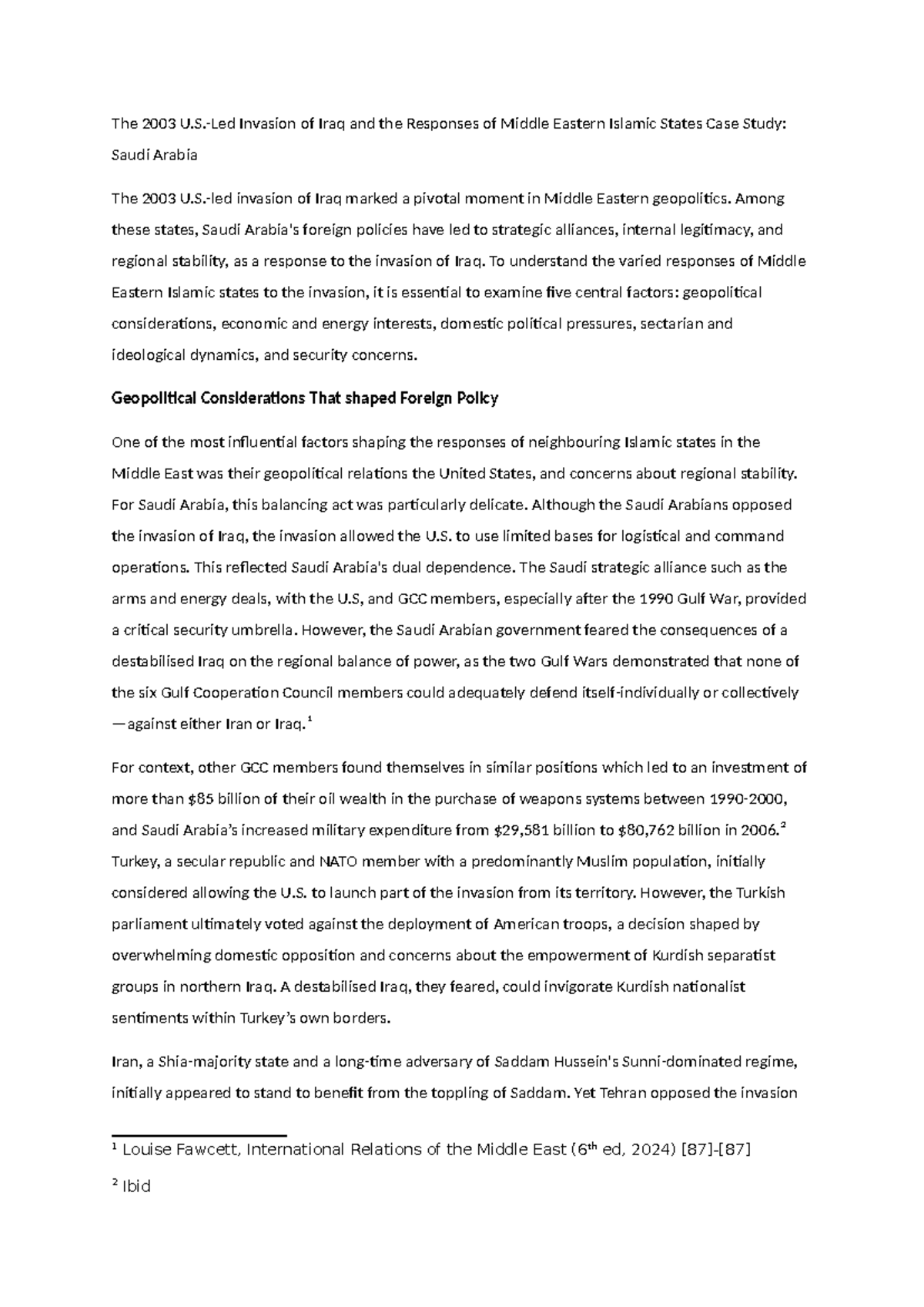 Case Study: Saudi Arabia's Response to the 2003 Iraq Invasion - Studocu