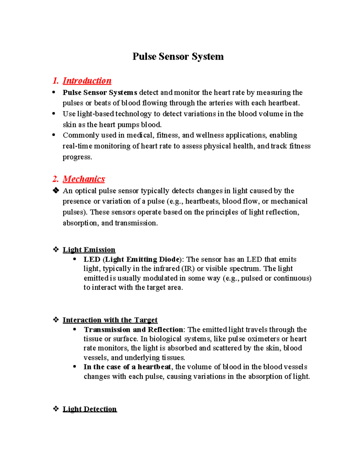 Pulse Sensor System Overview: Mechanisms and Applications - Studocu