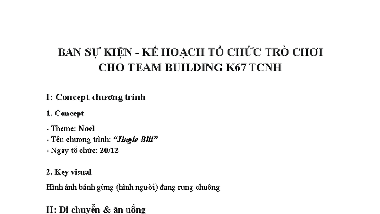 K67 TCNH: Kế Hoạch Tổ Chức Trò Chơi Team Building Giáng Sinh - Studocu