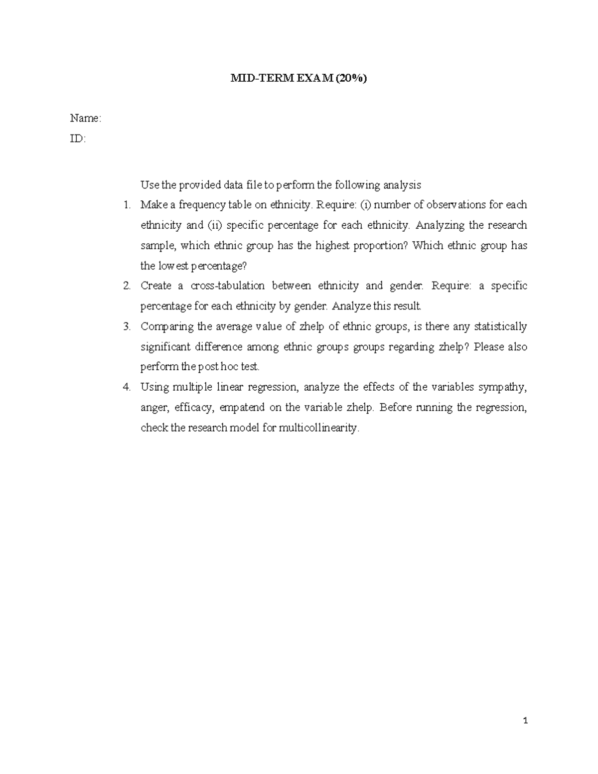 Mid-term Exam Analysis: Ethnicity & Gender Effects (Course Code) - Studocu