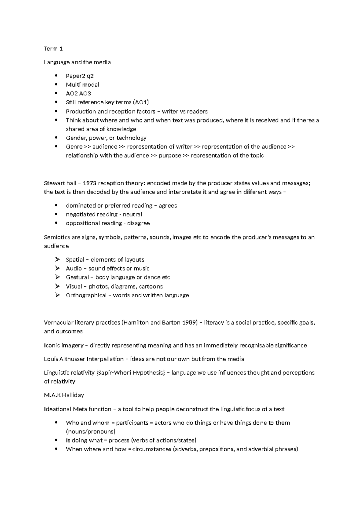 ENG 101: Language and Media - Key Concepts and Theories Overview - Studocu