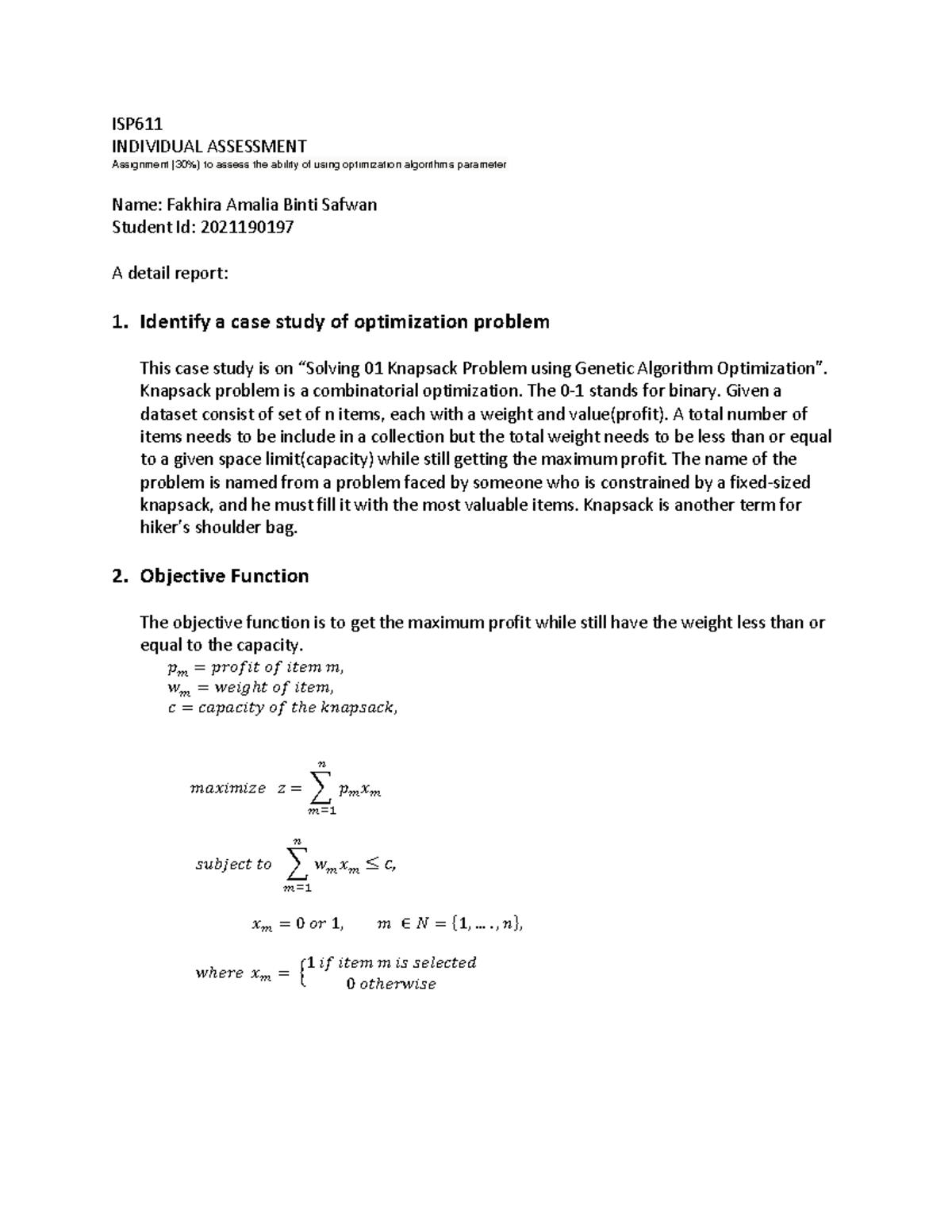 Solving 01 Knapsack Problem using Genetic Algorithm Optimization Case ...