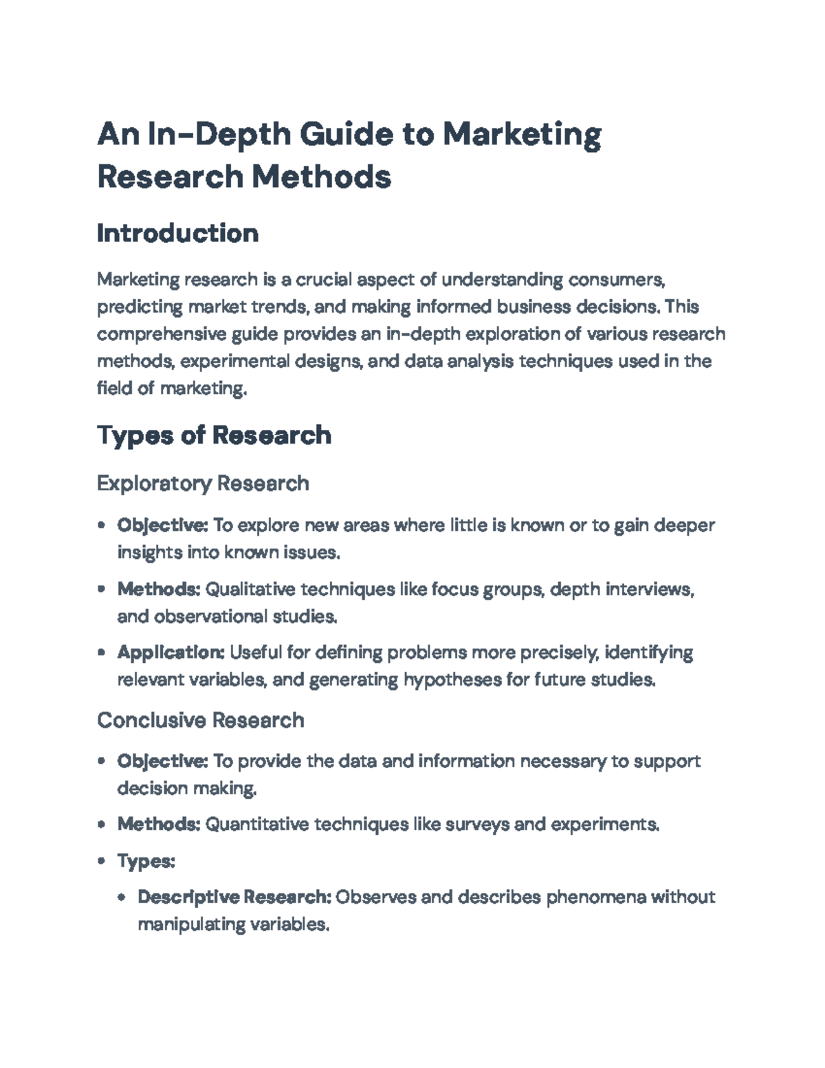 Comprehensive Guide to Marketing Research Methods (MKT 101) - Studocu