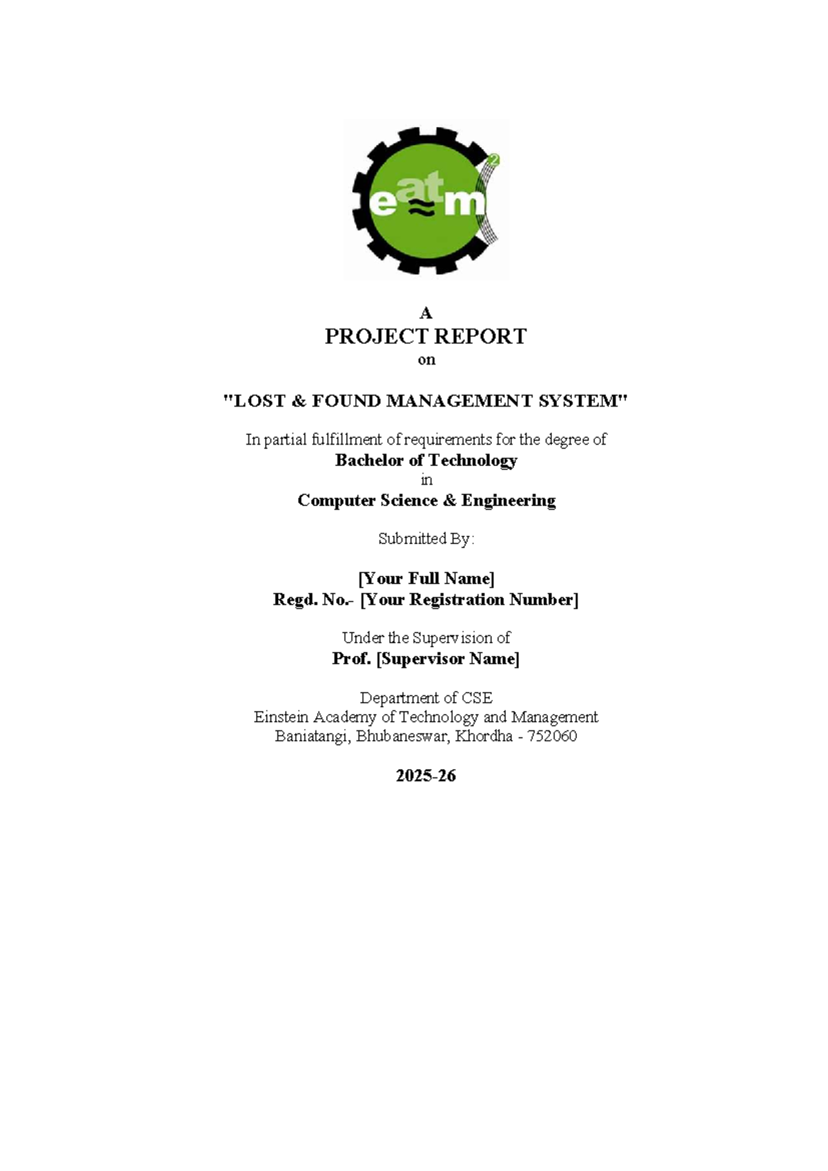 B. TECH CSE 8th Sem Project Report: Lost Found Management System - Studocu