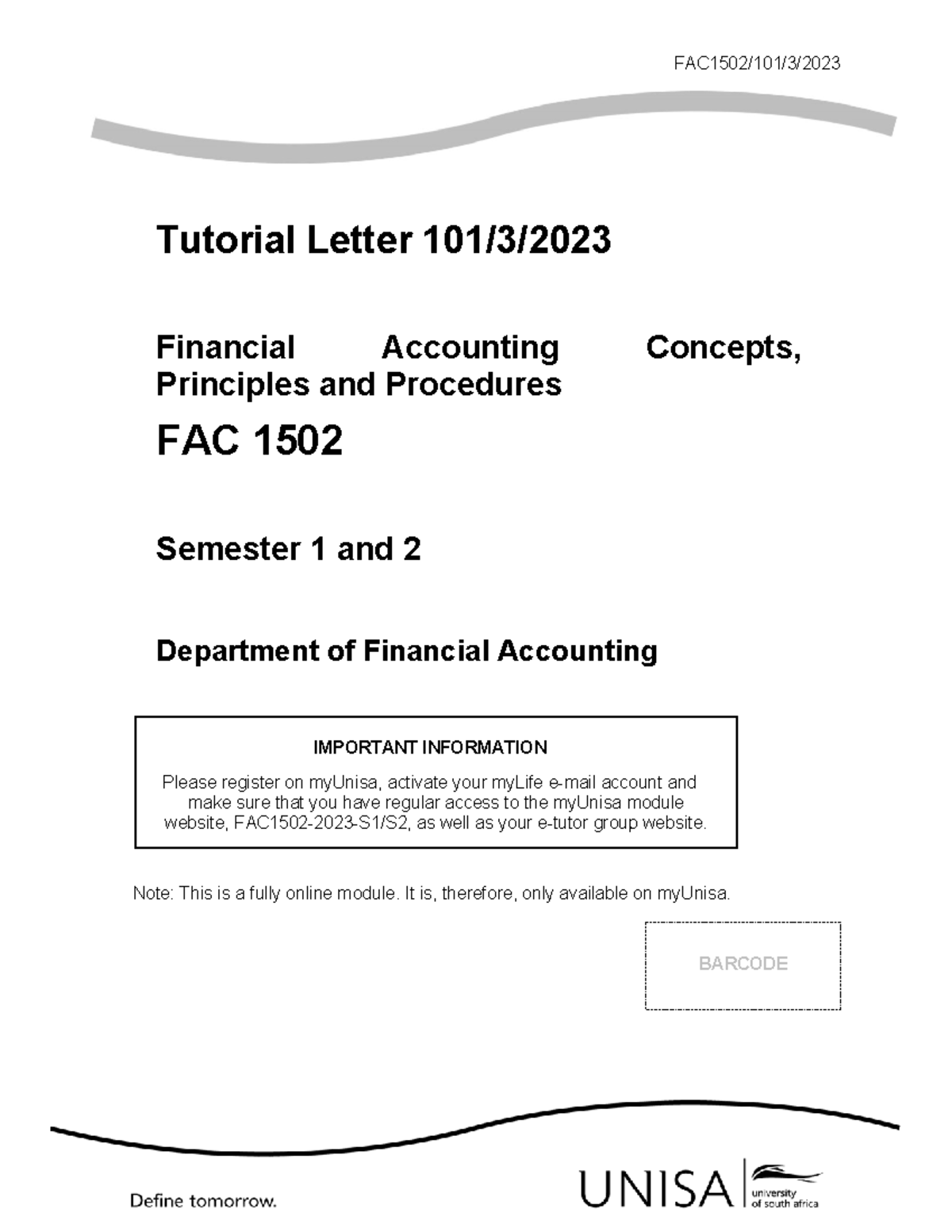FAC 1502 101 2023 - Financial Accounting Online Module Overview - Studocu