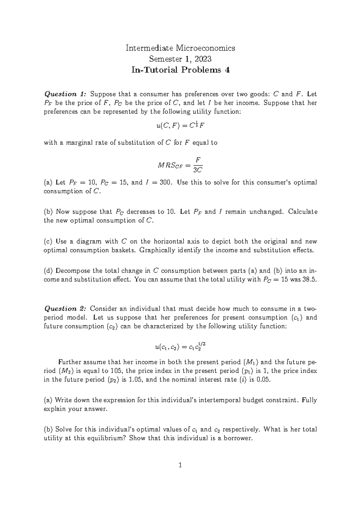 IM IN T4 2023 - Intermediate Microeconomics Problems & Solutions - Studocu