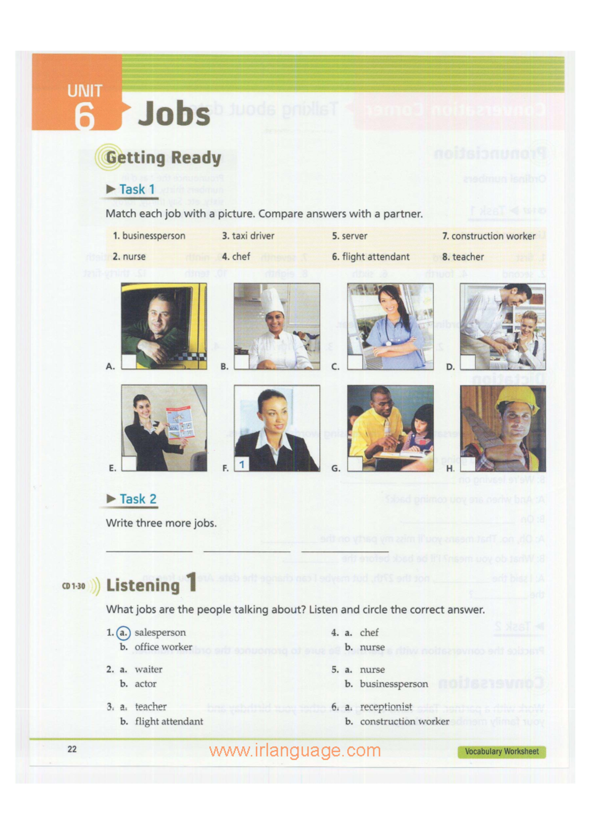 Unit 6 - Tactic Unit 6 - UNIT 6 Jobs Getting Ready Task 1 Match each ...