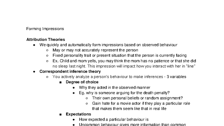 Module 11 - Psychology Notes on Attribution Theories and Impressions ...