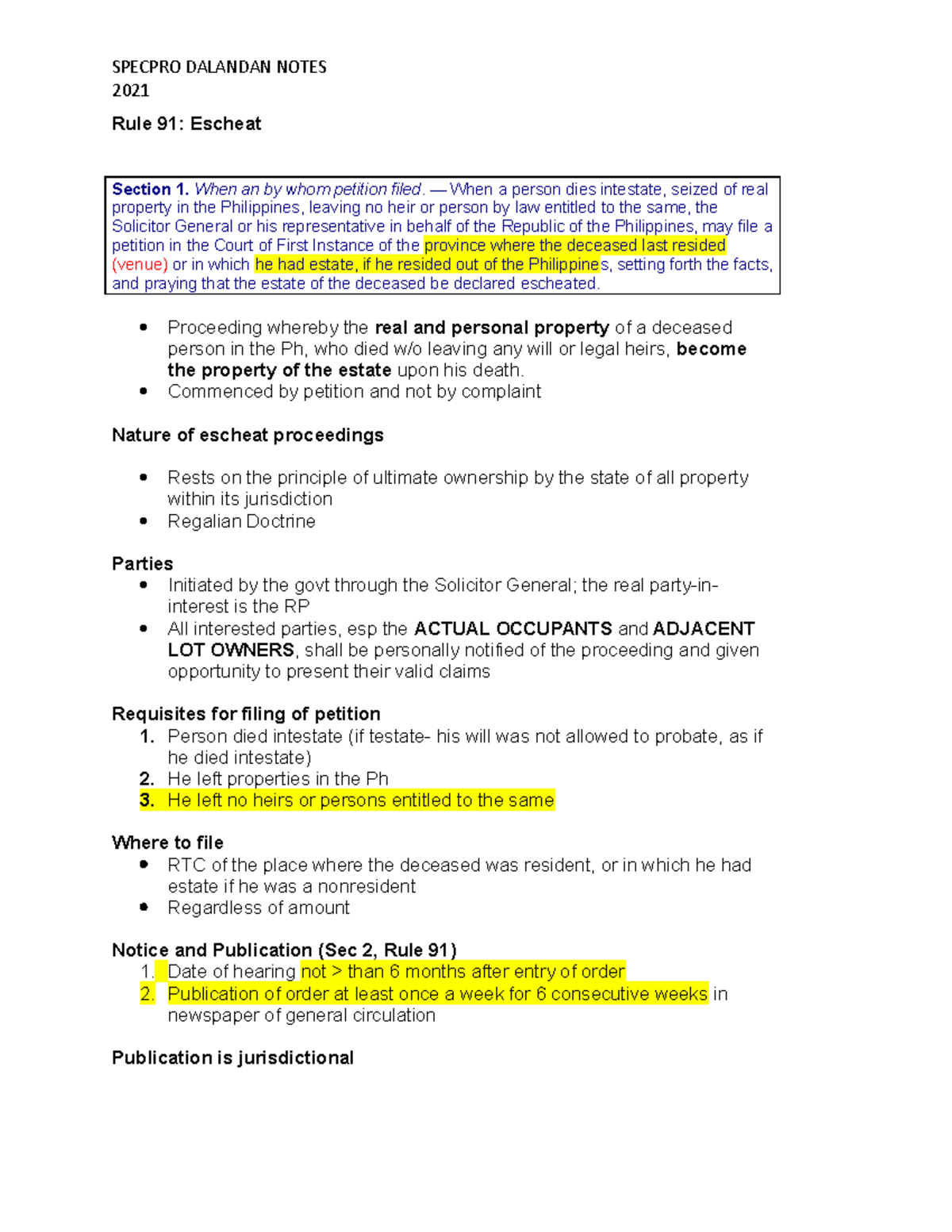 SpecPro 91-97: Understanding Escheat and Guardianship Proceedings - Studocu