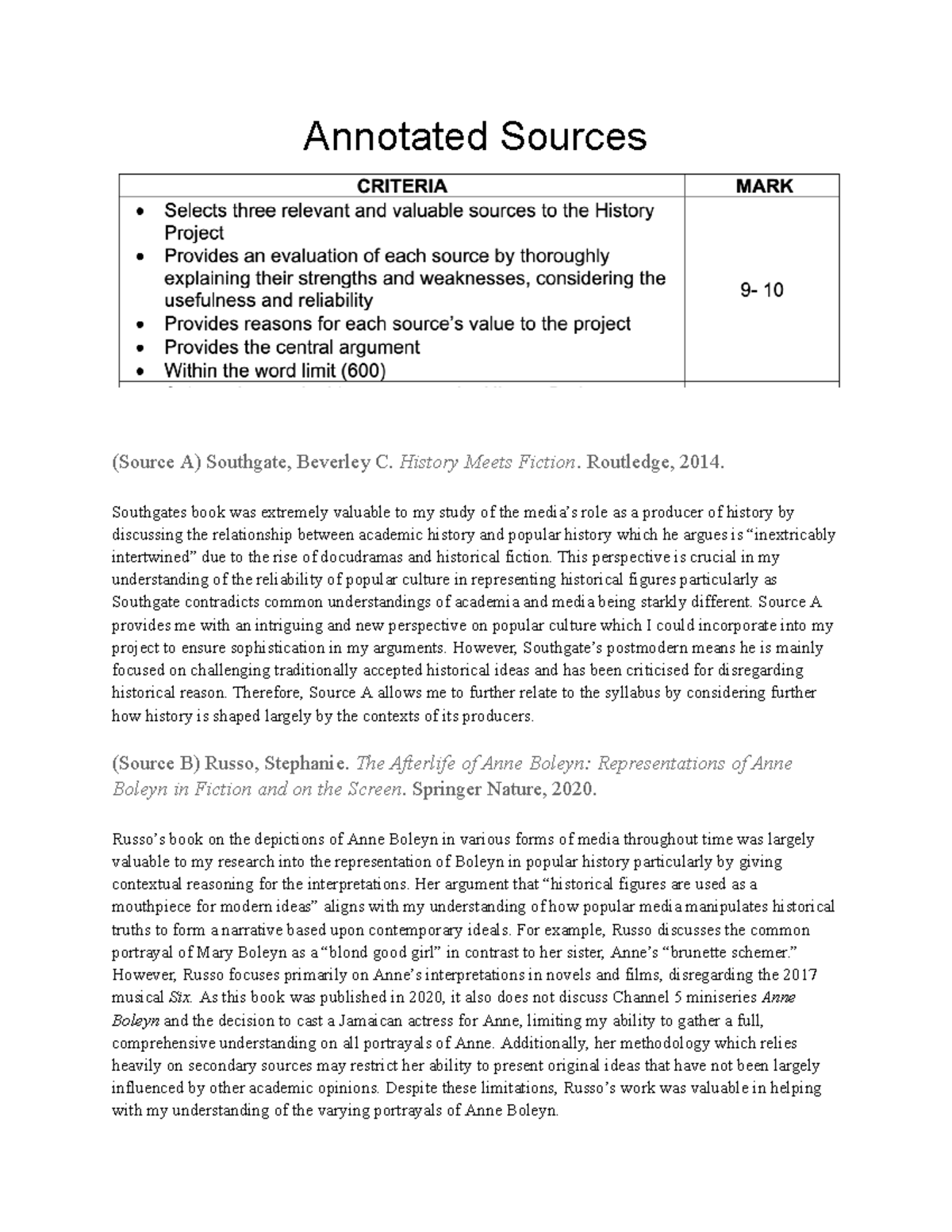 History Extension - Major Work Annotated Sources on Popular History ...