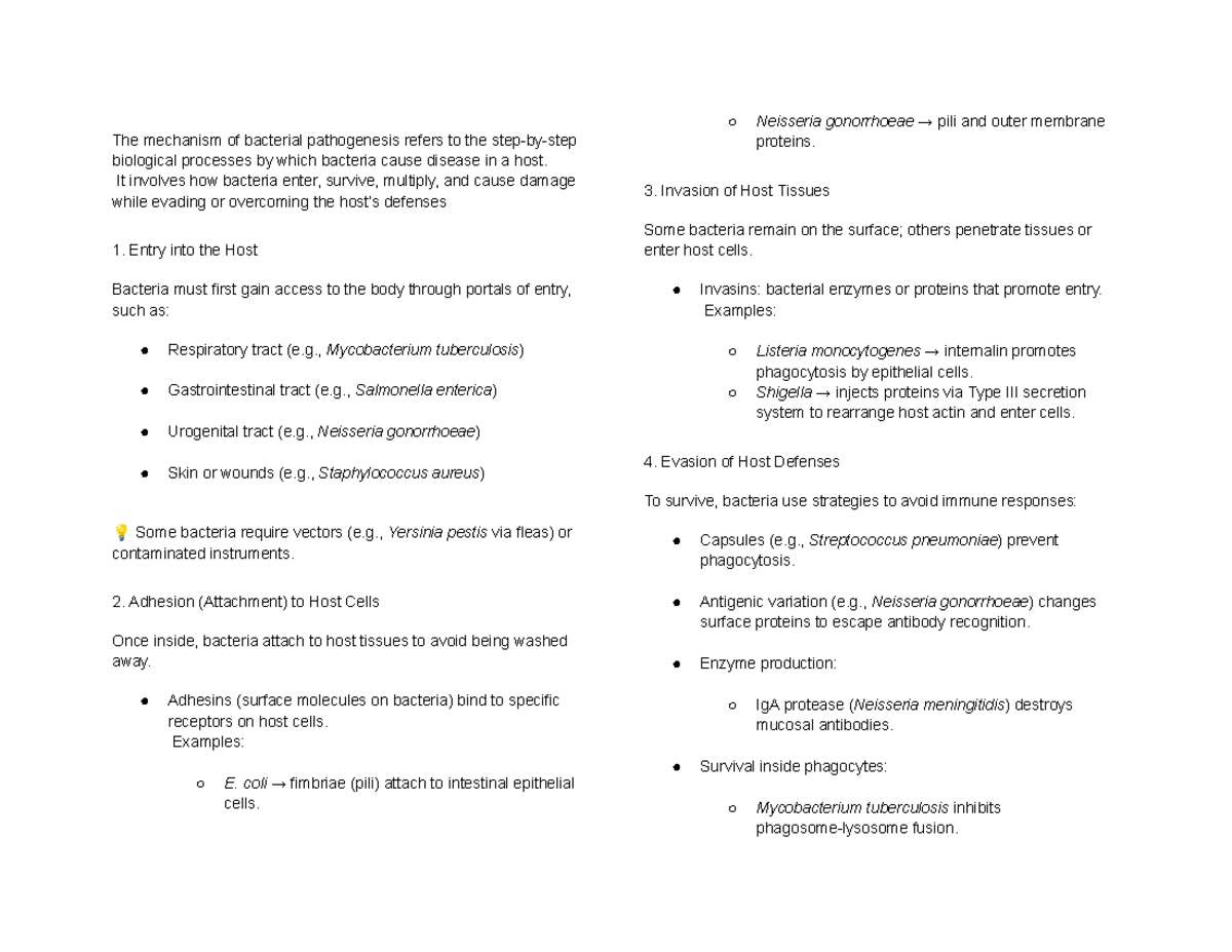 Bacterial Pathogenesis Mechanisms: A Comprehensive Overview (BIO 101 ...