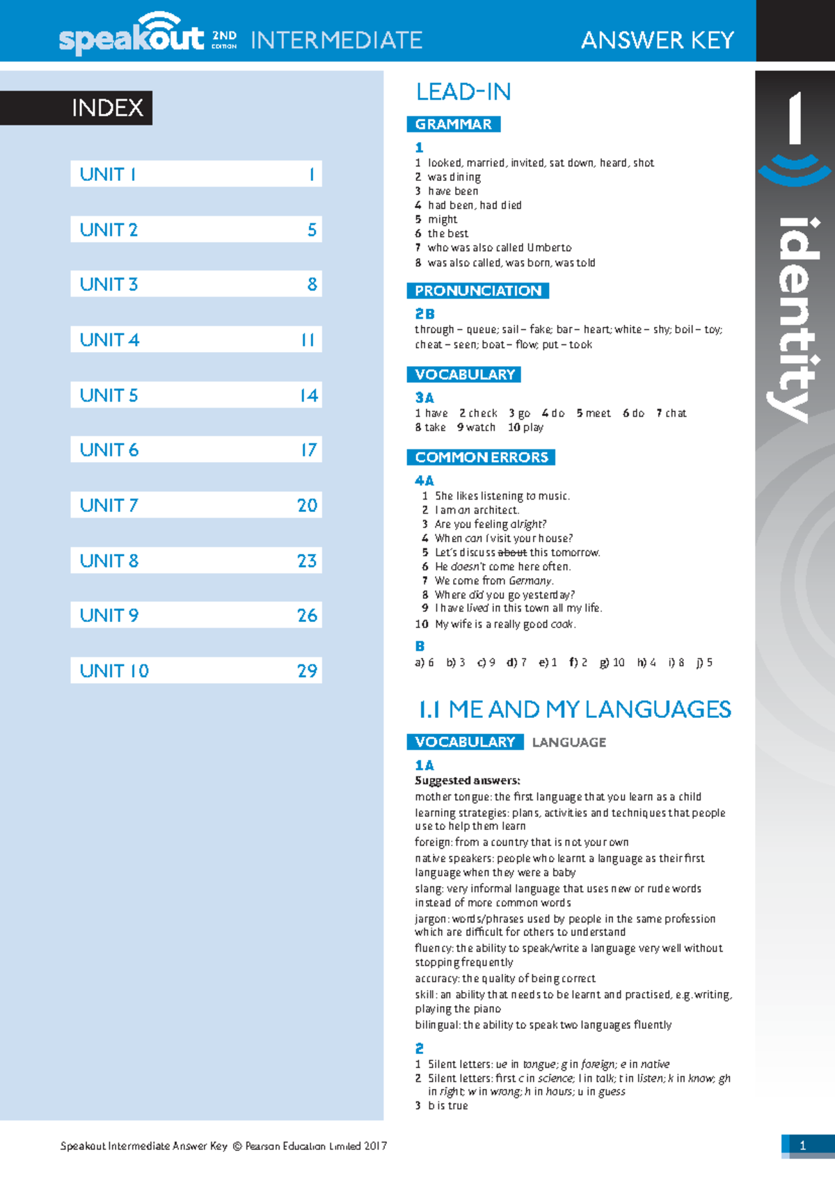 Speakout 2e Intermediate: Student Book Answer Keys (Edition 1) - Studocu
