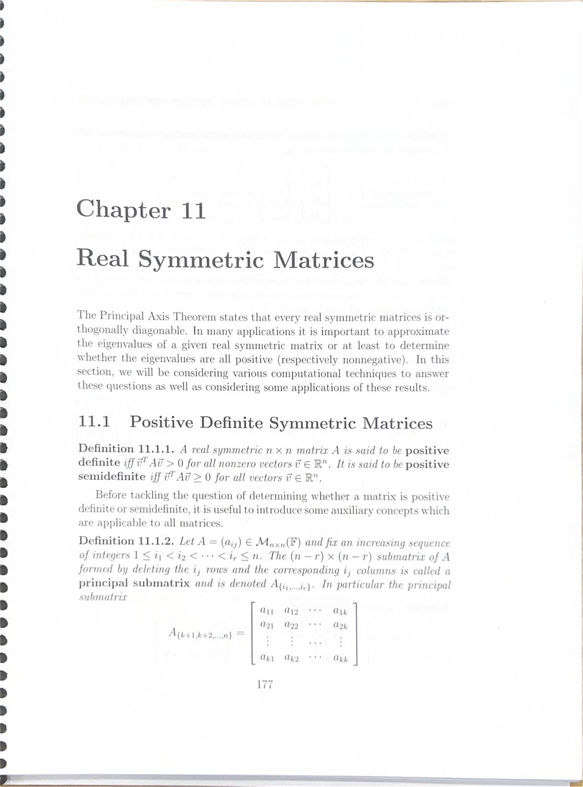 Linear Algebra III: Chapter 11 - Real Symmetric Matrices and ...