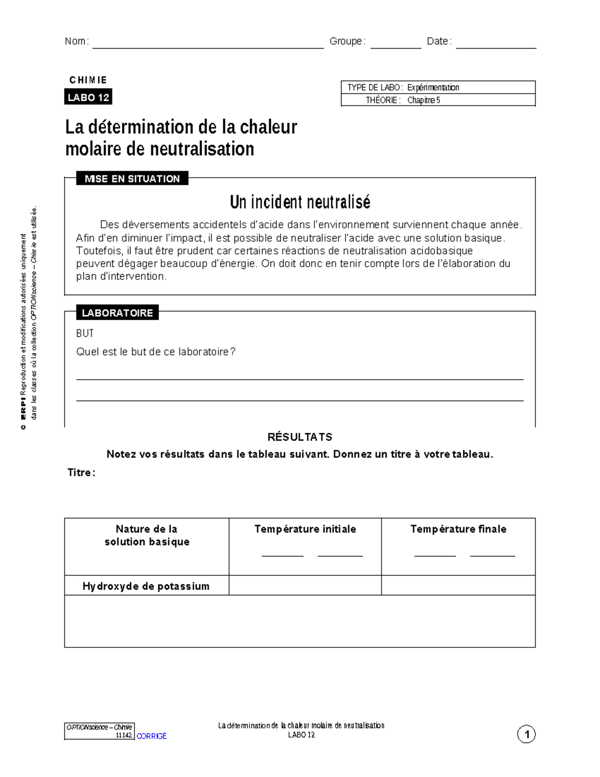 LABO 12 - Détermination de la Chaleur Molaire de Neutralisation - 11142 ...