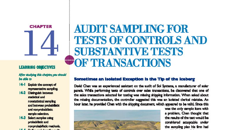 CH14: Audit Sampling for Tests of Controls & Substantive Tests of ...