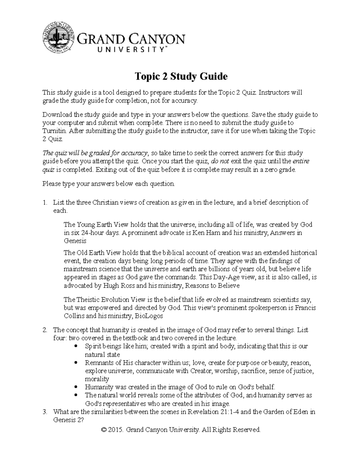 Topic 2 Quiz Prep Study Guide for Course T2: Important Concepts and ...