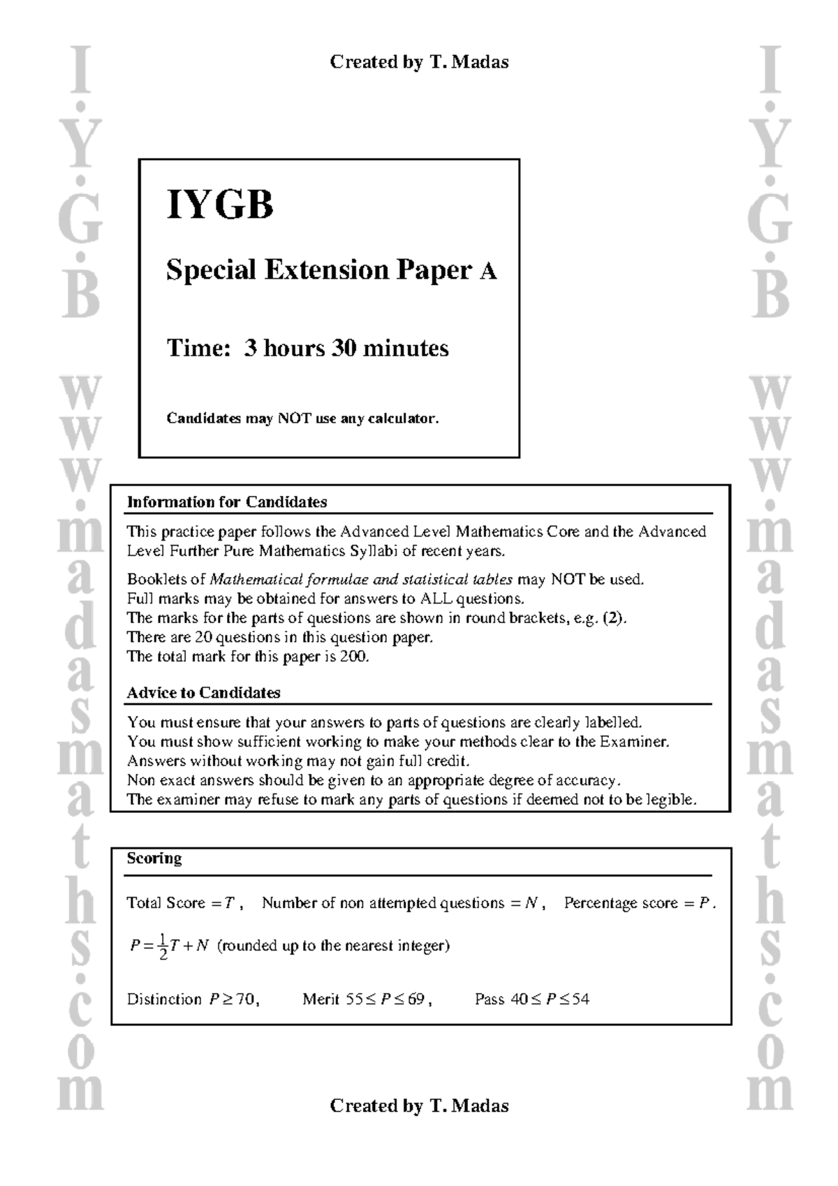 Advanced Level Mathematics IYGB Special Extension Paper - Practice Exam ...