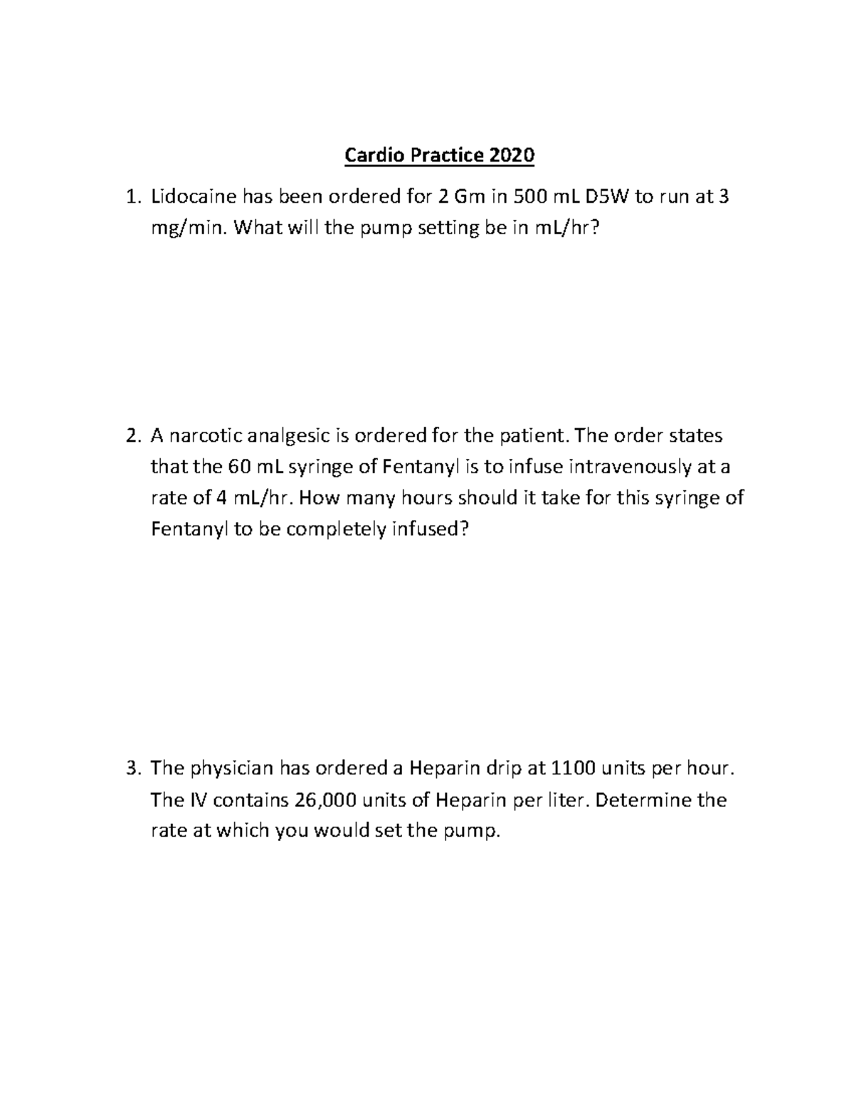 Cardio Math 3: IV Medication Calculations and Infusion Rates - Studocu