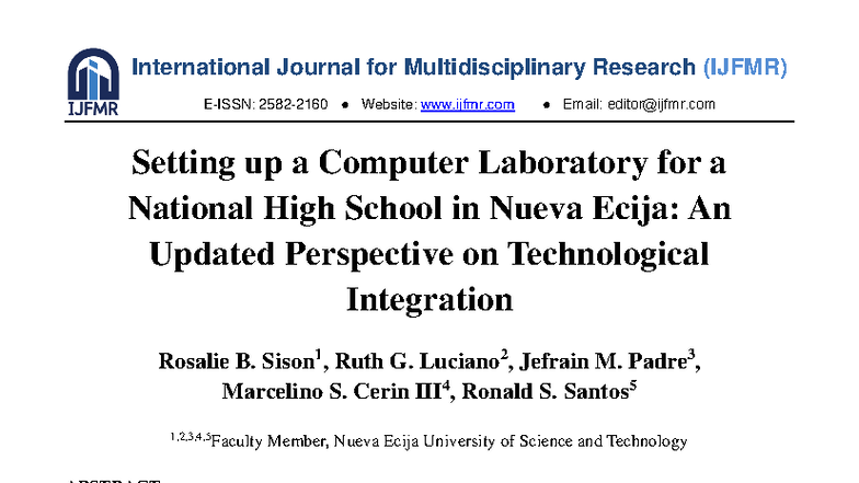 IJFMR: Establishing a Computer Lab at JOLNHS for Enhanced Digital ...
