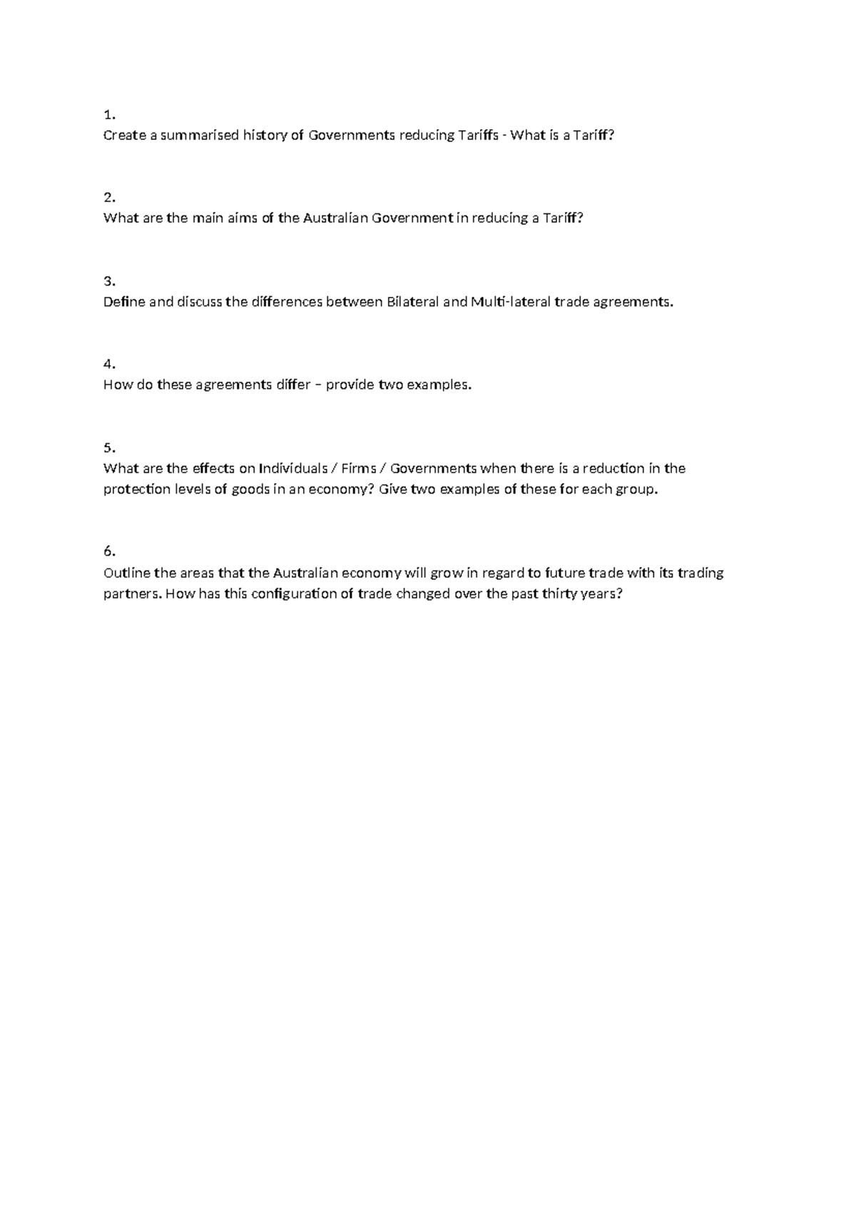 Chapter 6: Questions on Tariffs and Trade Agreements - Studocu